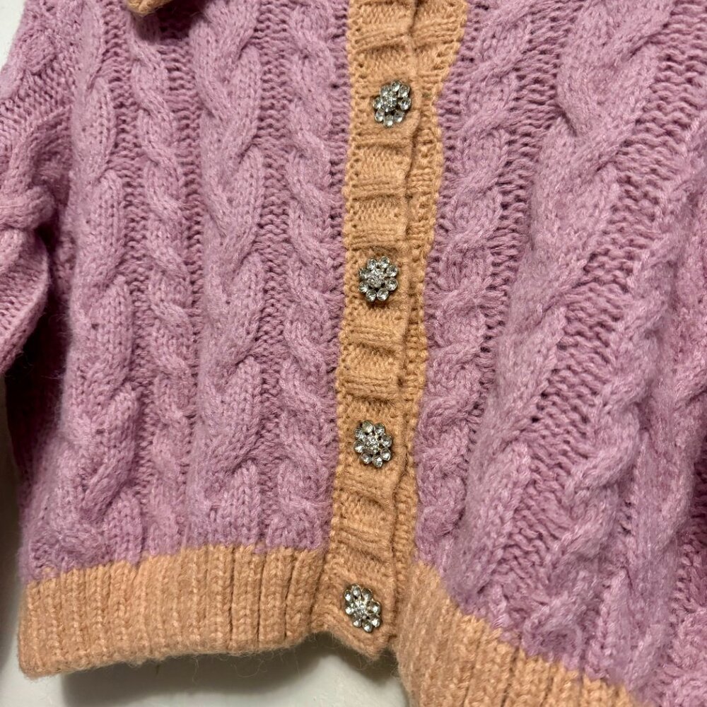 Adorable LUSH pink and orange cropped knit cardigan size M - Picture 4 of 6